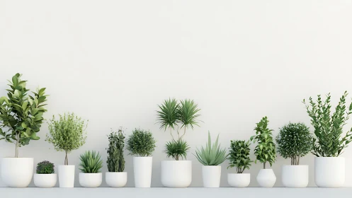 Minimalist white pots showcase a serene indoor plant gallery
