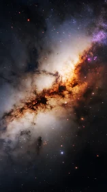 Star field surrounds bright nebula with dark dust lanes