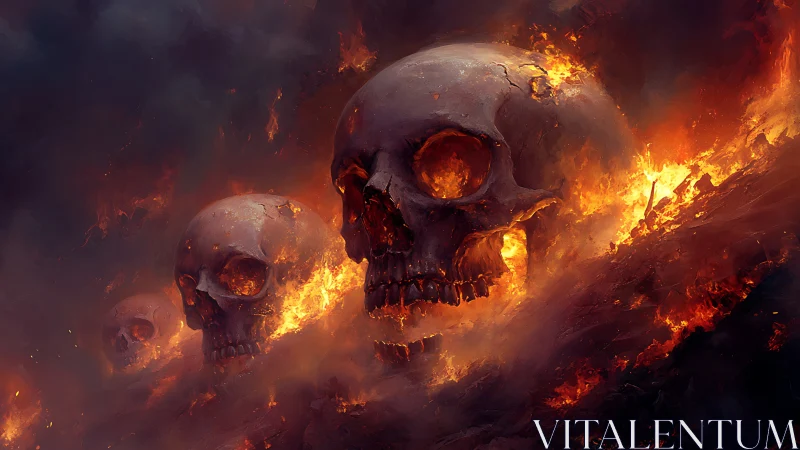 Infernal skull procession blazing through storm-dark flames.