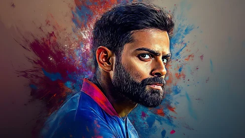 Digital portrait of male athlete with abstract color burst.