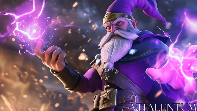 Arcane vector wizard channeling dual-handed plasma surge.