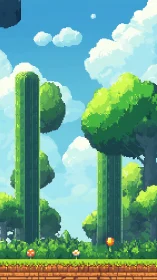 Retro Desert Landscape with Towering Cacti.