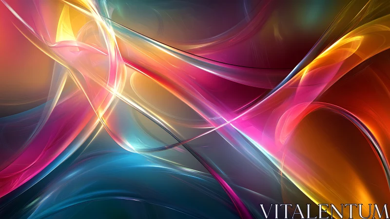 Vibrant neon light ribbons crossing in abstract motion.