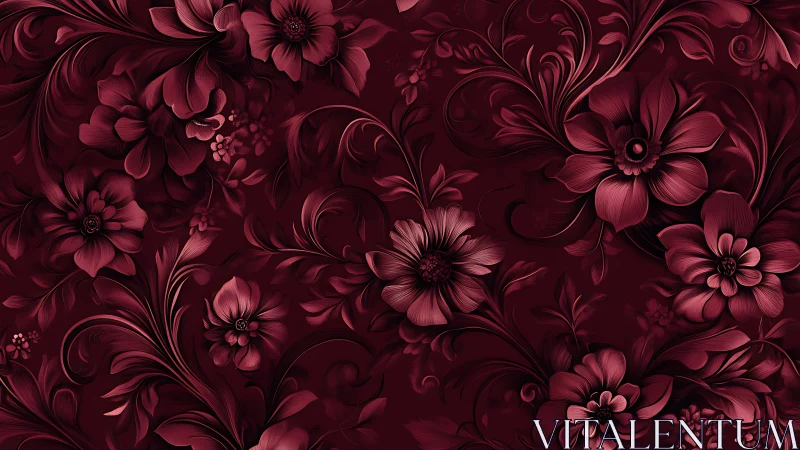Deep Burgundy Floral Tapestry with Ornate Blooms