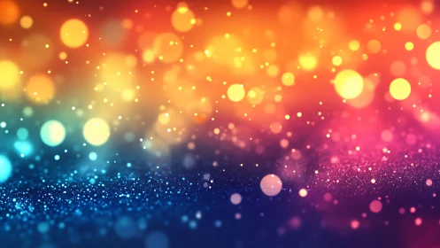 Color bokeh field glows over deep glitter horizon.