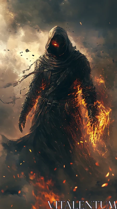 Fire wraith emerges from burning storm-scarred wasteland.