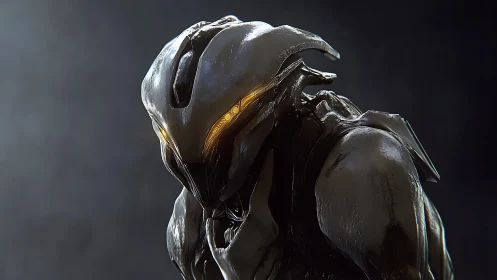 Biomechanical alien warrior rendered in cinematic 3D lighting