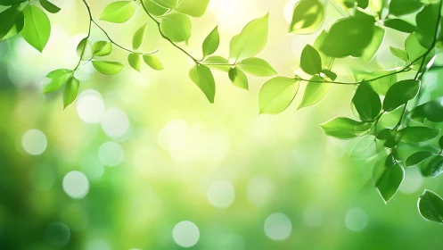 Green leaves against bright soft-focus natural background.
