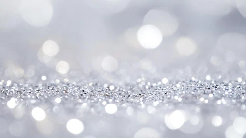 Silver Glitter Macro with Soft Bokeh in Abstract Minimalist Style.