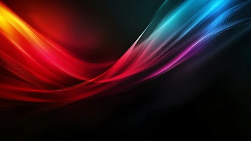 Neon light waves sweep across deep black gradient field.