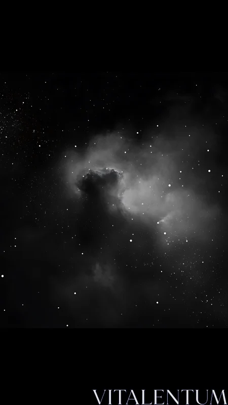 Monochrome space field depicts diffuse nebular cloud structure