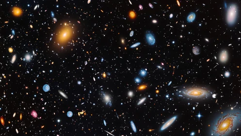 Galactic confetti drifts across a star jeweled cosmic sea.