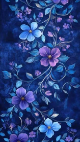 Midnight garden of blue and violet painted blossoms.