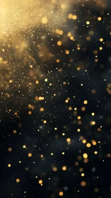 Golden light particles drift through deep midnight space