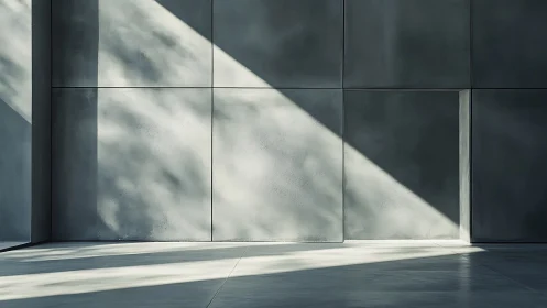 Soft sunlight slips across a quiet minimalist concrete wall