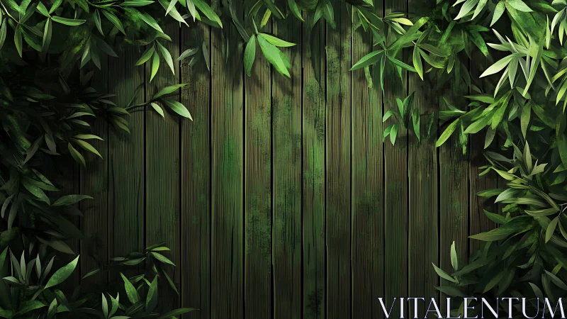 Green wooden planks are bordered by dense digital foliage