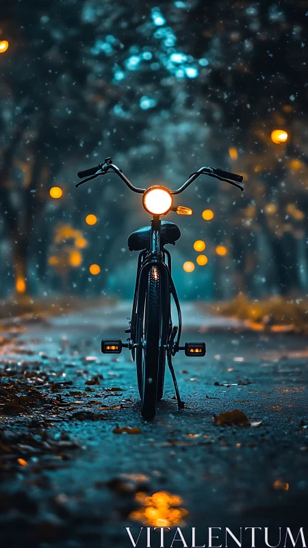 Retro Fixed-Gear Bicycle with Incandescent Front Headlight in Urban Nocturne