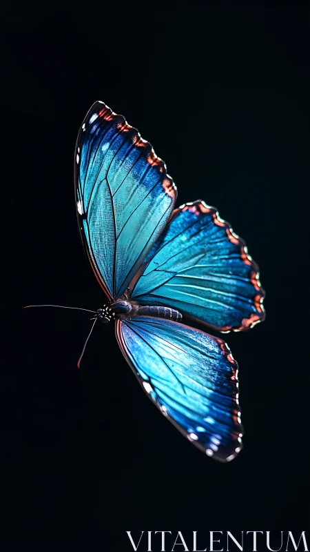 Iridescent blue butterfly in high contrast optical isolation.