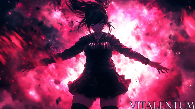 Midnight pyro girl bends cosmic fire into ruthless grace