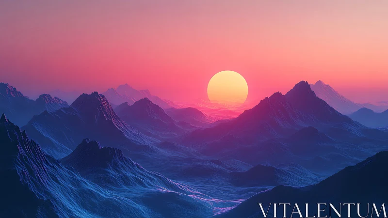 Radiant sunrise pours soft light over dreamy blue peaks