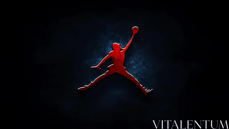Red basketball player silhouette logo on dark background.