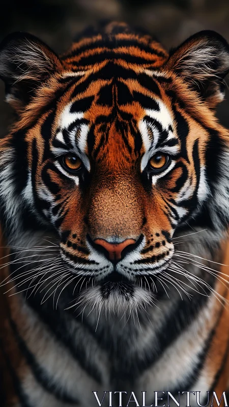 Calm tiger gaze glowing with quiet strength and warmth.