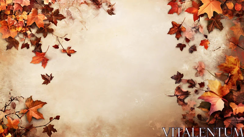 Autumn foliage frames empty parchment with warm tonal gradients