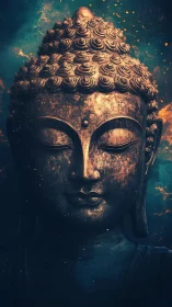 Celestial bronze Buddha listens quietly to drifting stardust