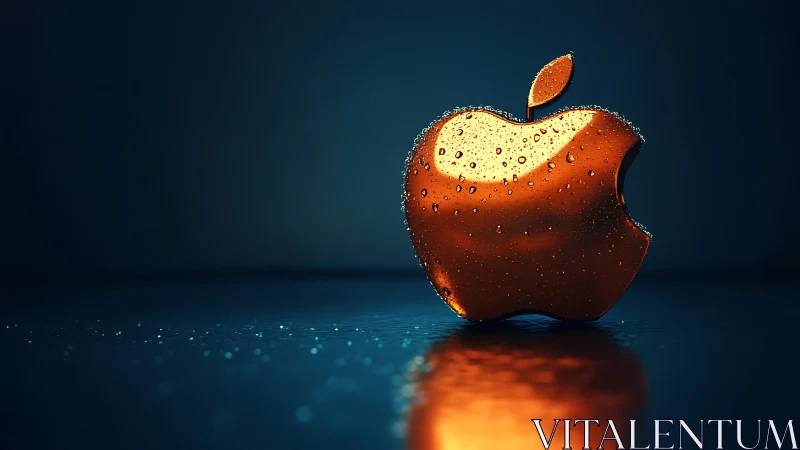 Glossy orange apple emblem with condensation on wet surface
