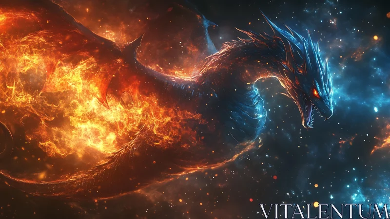 Astrophysical fire-dragon entity in luminous nebular plasma.