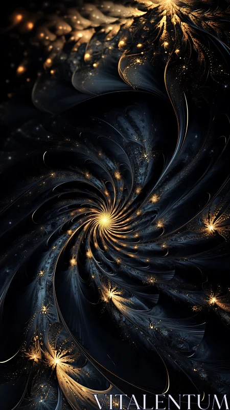 Spiral fractal structure distributes luminous golden nodes