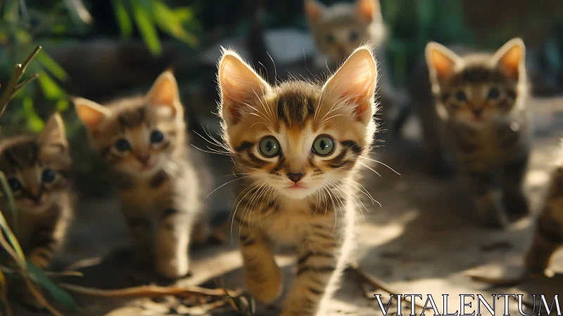 Golden-Eyed Kittens Unite in Sunlit Convergence.