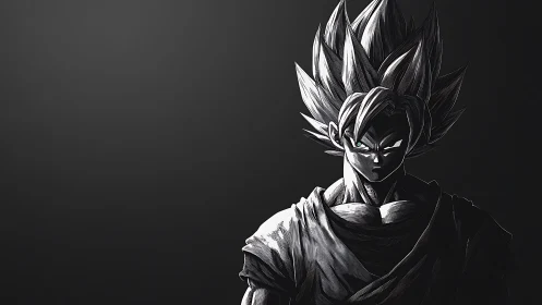 Brooding anime warrior glowing against a bold dark sky.