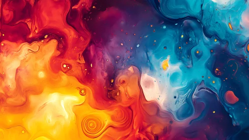 Vibrant fluid nebula blends fiery orange with deep teal space