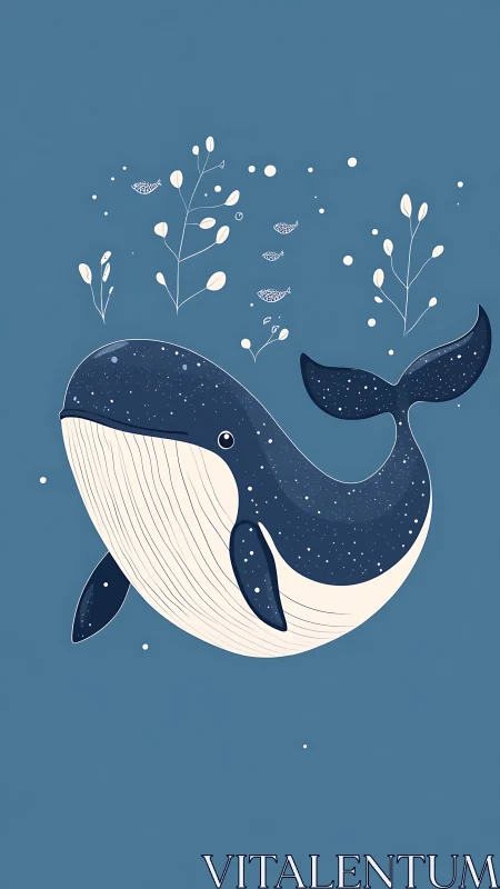 Stylized whale illustration occupies centered marine space