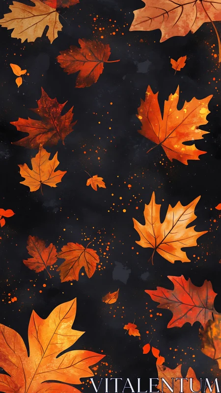 Autumn maple foliage pattern on dark textured background.