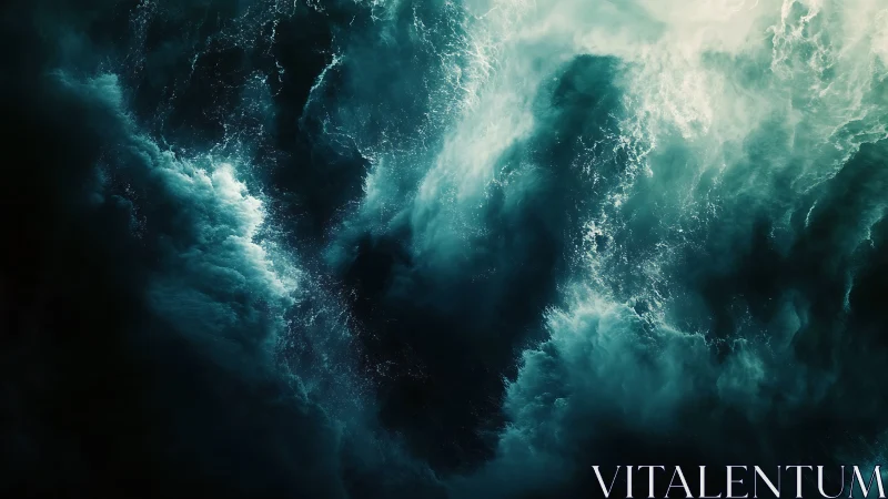 Turbulent ocean surface is rendered with dense wave textures