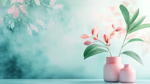 Digital Botanical Still Life: Soft Watercolor Rendering of Minimalist Floral Arrangement