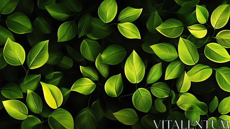 Green leaf pattern on dark background in digital art.