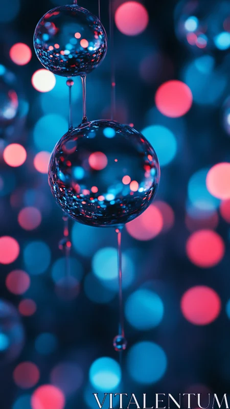 Neon droplets drift through cosmic bokeh nightfall dream.