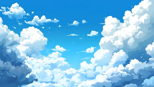 Soft summer clouds drifting through a bright blue sky.