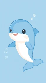 Gentle blue dolphin drifting through a soft bubble day.