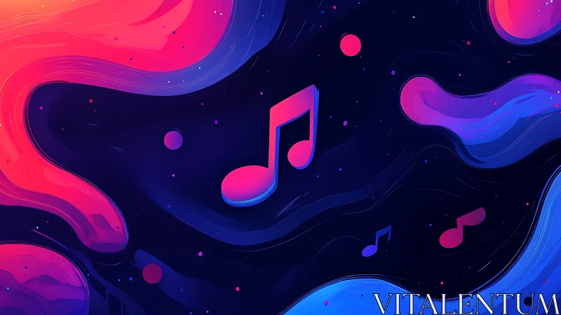Colorful music notes drift gently through a glowing night sky