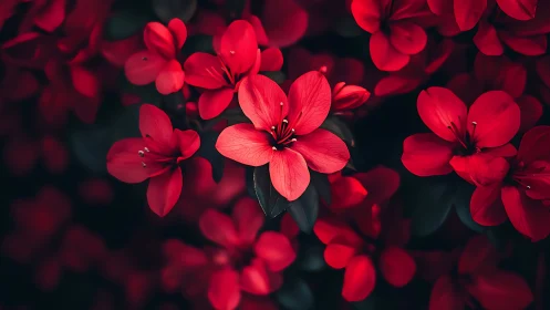 Crimson Petals Dance Against Darkness in Botanical Symphony