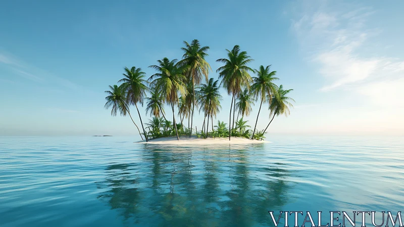 Solitary Tropical Atoll: Coconut Palm Islet in Crystalline Waters.