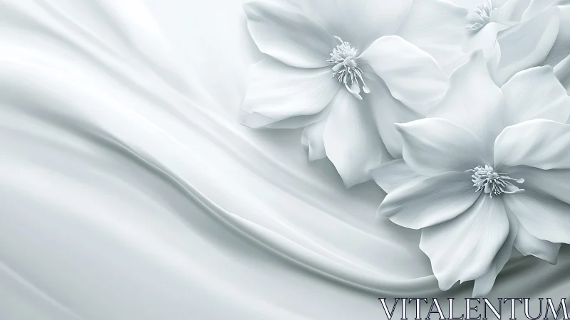 White flowers against soft sculptural background.
