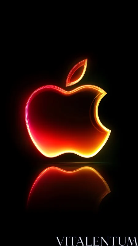 Glowing neon apple icon radiates color on deep black background