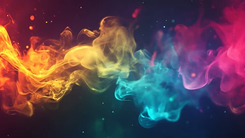 Prismatic smoke waves drifting across a deep void.