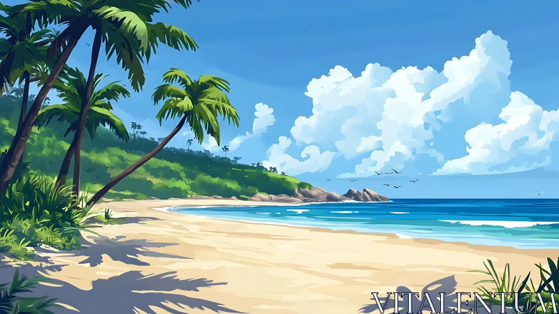 Tropical Paradise Beach With Palm Trees and Turquoise Waters