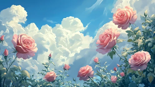 Pink Roses Dancing Through Dreamy Clouds.